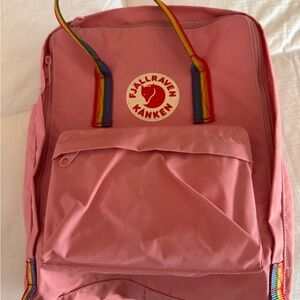 Fjallraven Pink Backpack with Rainbow Straps